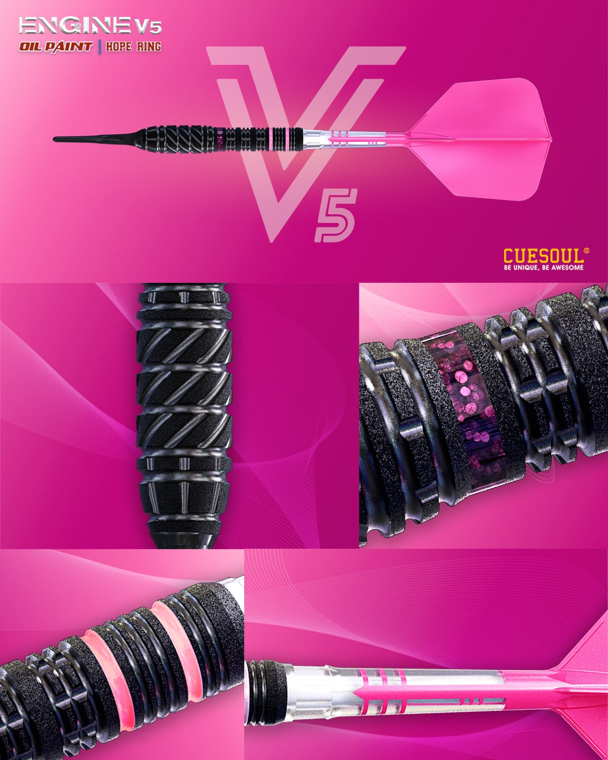 1. CUESOUL Engine Darts V5 19g/21g Soft Tip Dart - Oil Paint Finish with ROST T19 CARBON Flight