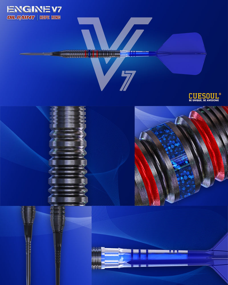 1. CUESOUL Engine Darts V7 19g/21g OTO Steel/Soft Tip Dart - Oil Paint Finish with ROST T19 CARBON Flight
