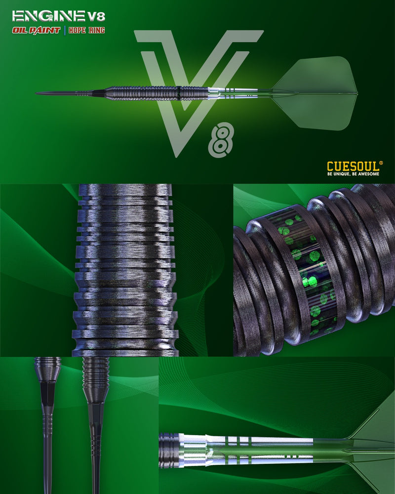 1. CUESOUL Engine Darts V8 18g/20g/22g OTO Steel/Soft Tip Dart - Oil Paint Finish with ROST T19 CARBON Flight