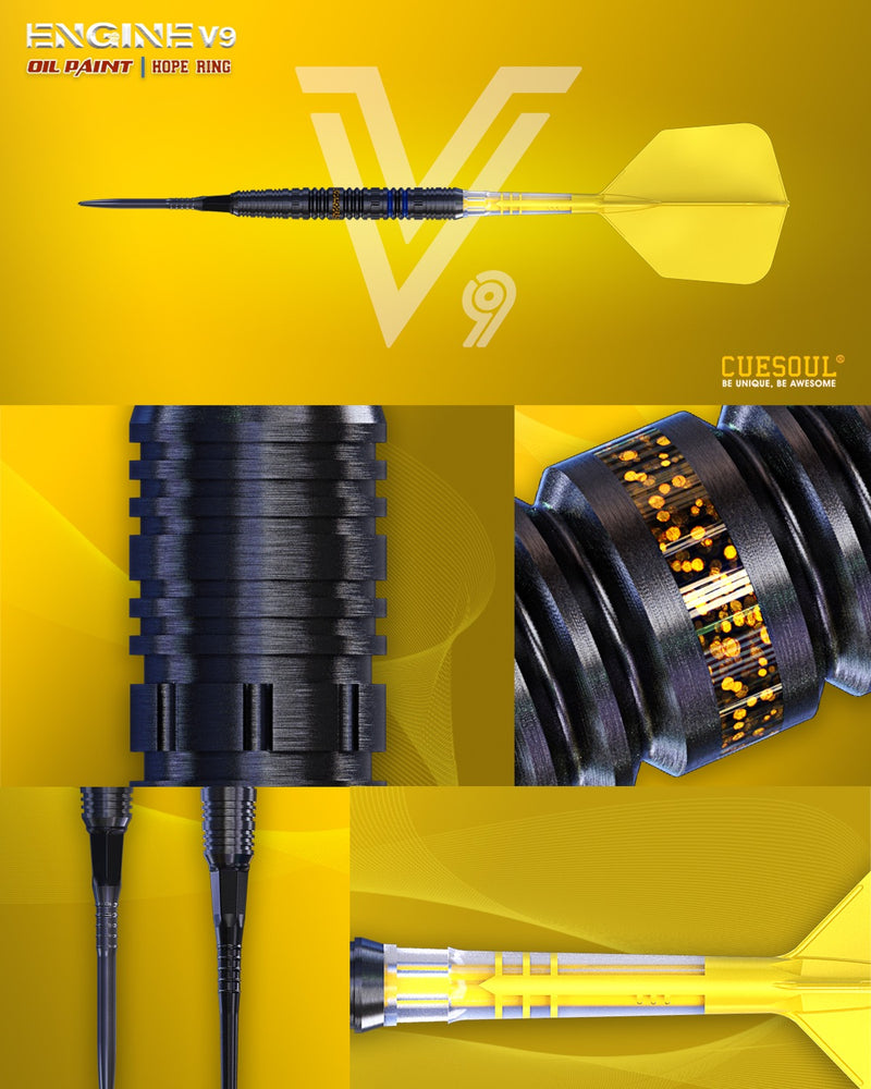 1. CUESOUL Engine Darts V9 18g/20g/22g OTO Steel/Soft Tip Dart - Oil Paint Finish with ROST T19 CARBON Flight