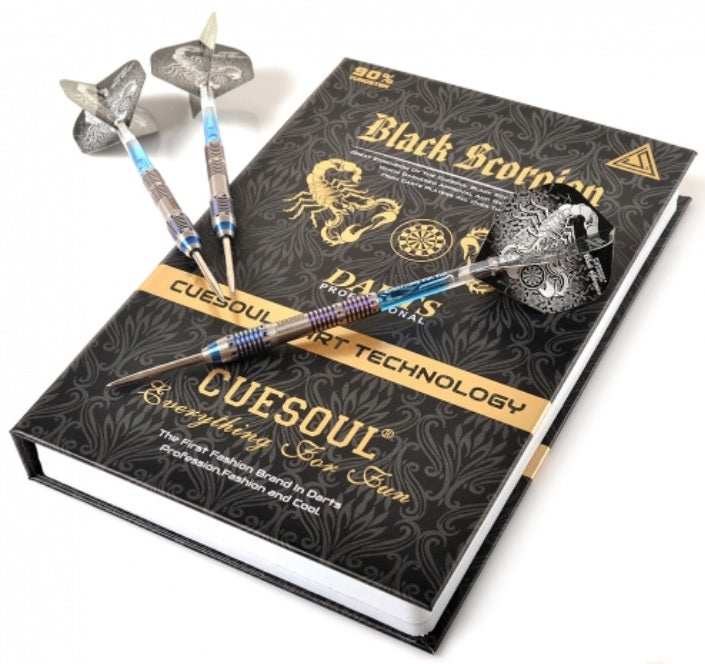 9. CUESOUL 블랙 스콜피온 18g 텅스텐 소프트 팁 다트 세트, 블루 티타늄 코팅 마감