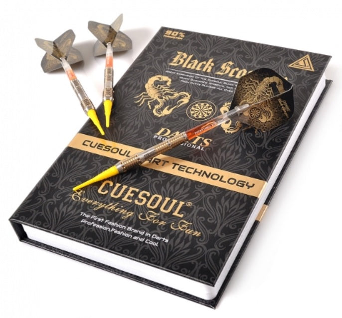 9. CUESOUL 블랙 스콜피온 18g 텅스텐 소프트 팁 다트 세트, 골드 티타늄 코팅 마감
